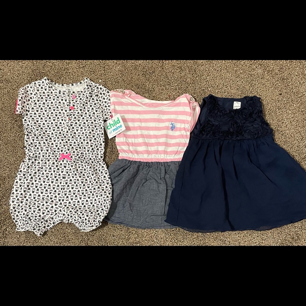 A bundle of three items for a baby girl: two dresses and one romper🌷